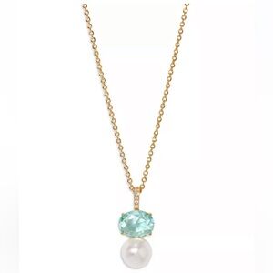 Nadri Natural Beauty Pendant Aquamarine & Pearl Necklace 16"-18"